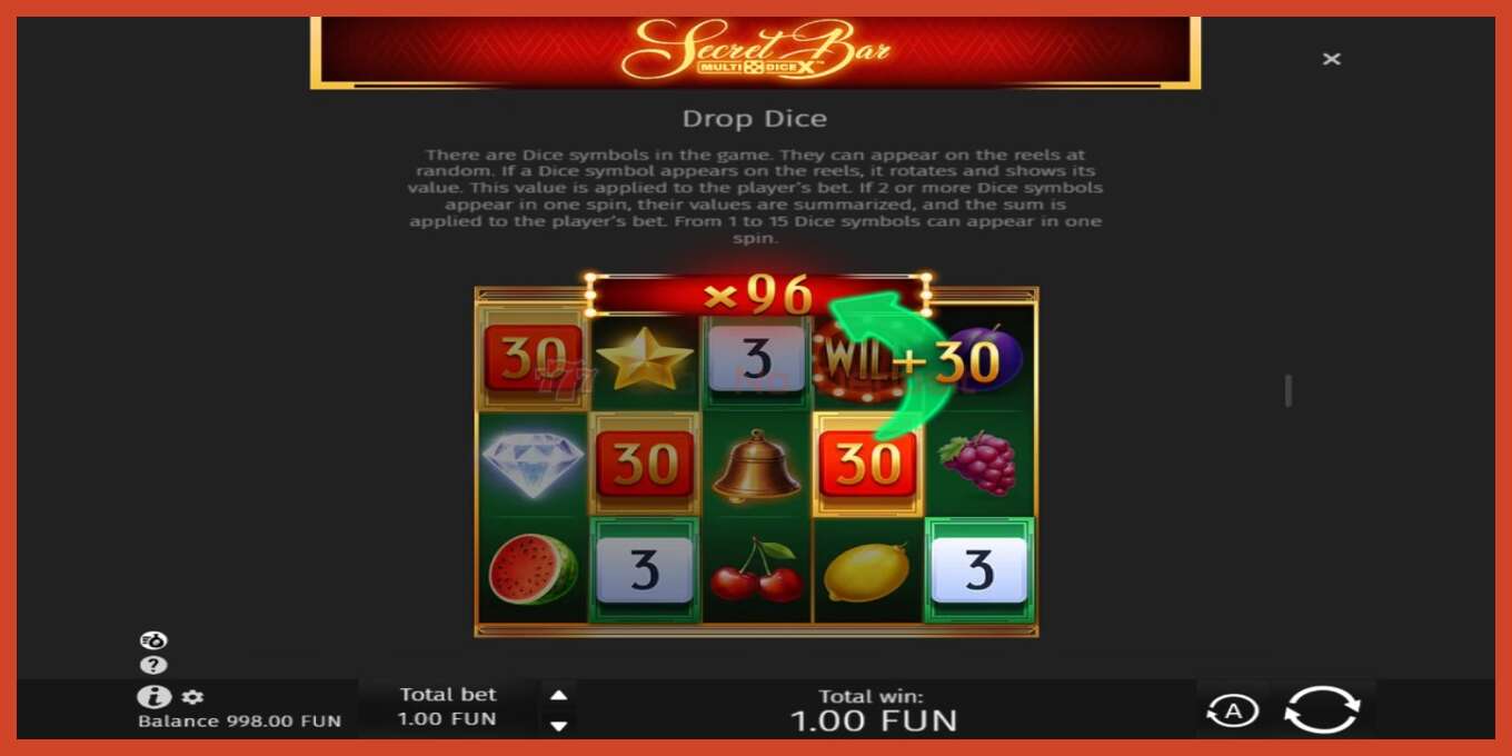 Tangkapan skrin slot: Secret Bar Multidice X tiada deposit, nombor - 6