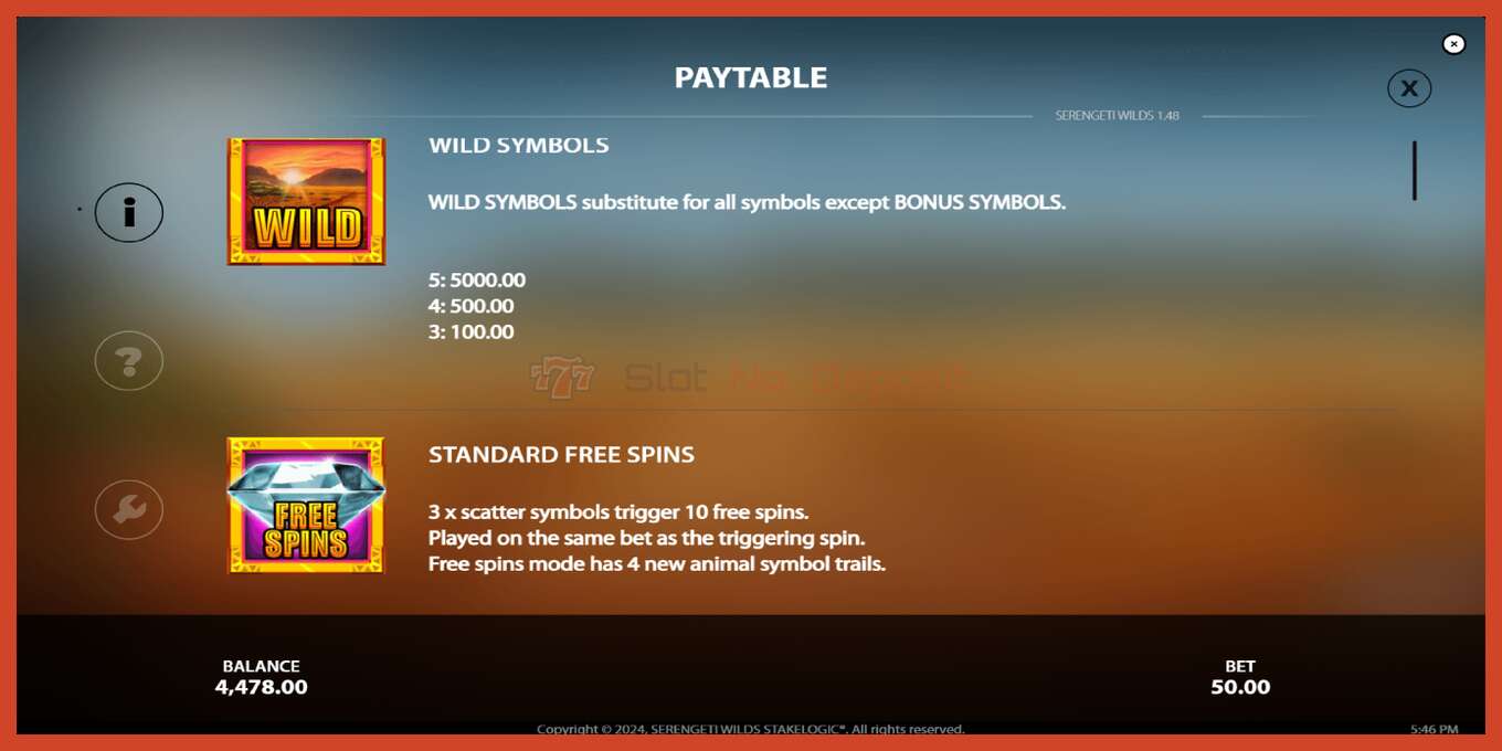 Slot screenshot: Serengeti Wilds no deposit, number - 5