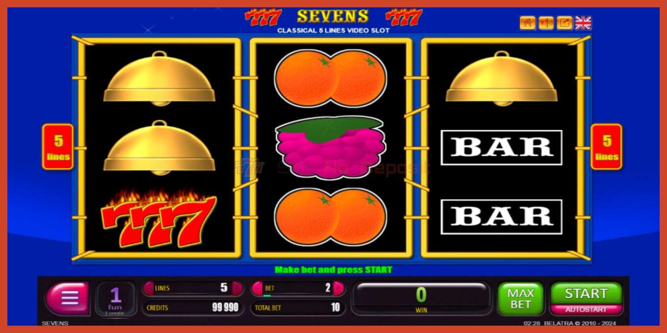 Slot screenshot: Sevens no deposit, number - 1