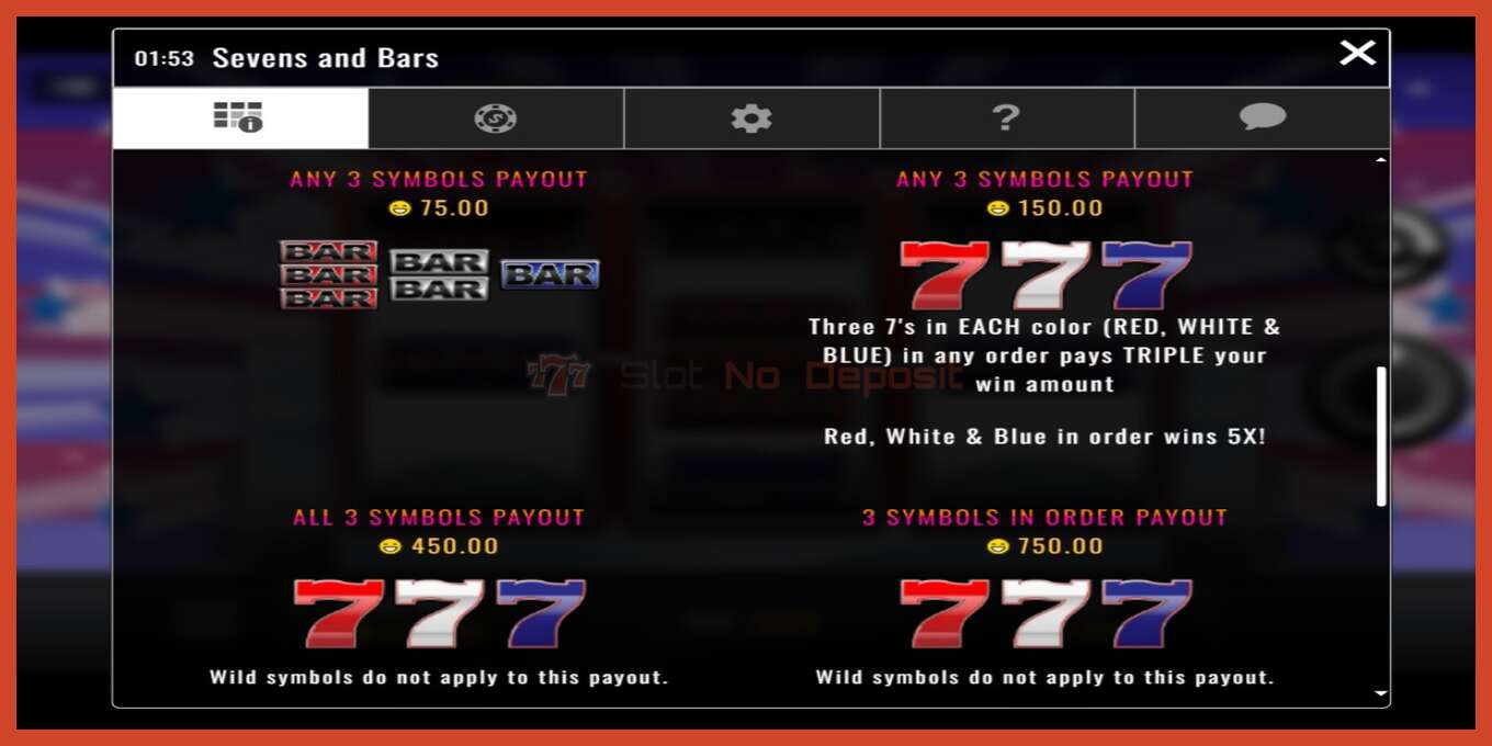 Slot screenshot: Sevens and Bars no deposit, number - 3