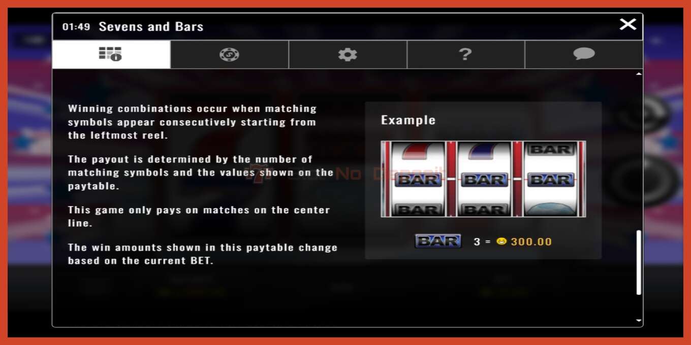 Slot screenshot: Sevens and Bars no deposit, number - 4