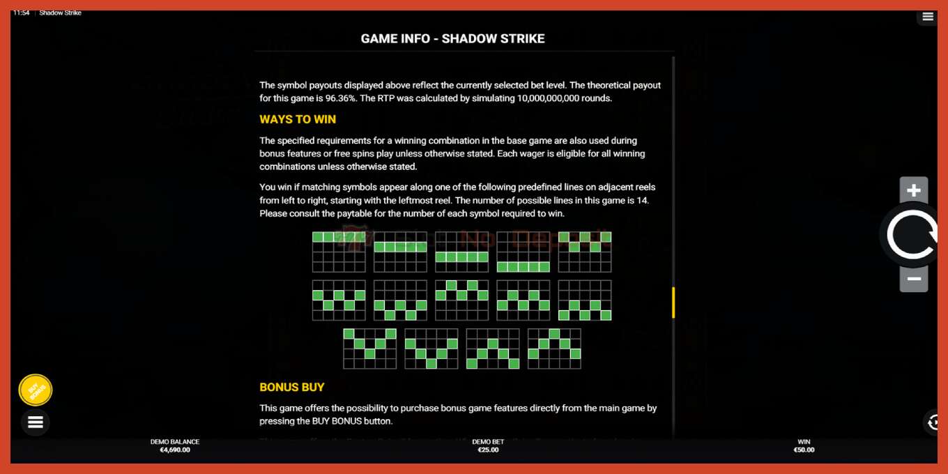 Pamja e ekranit të slotit: Shadow Strike pa depozitë, numri - 7