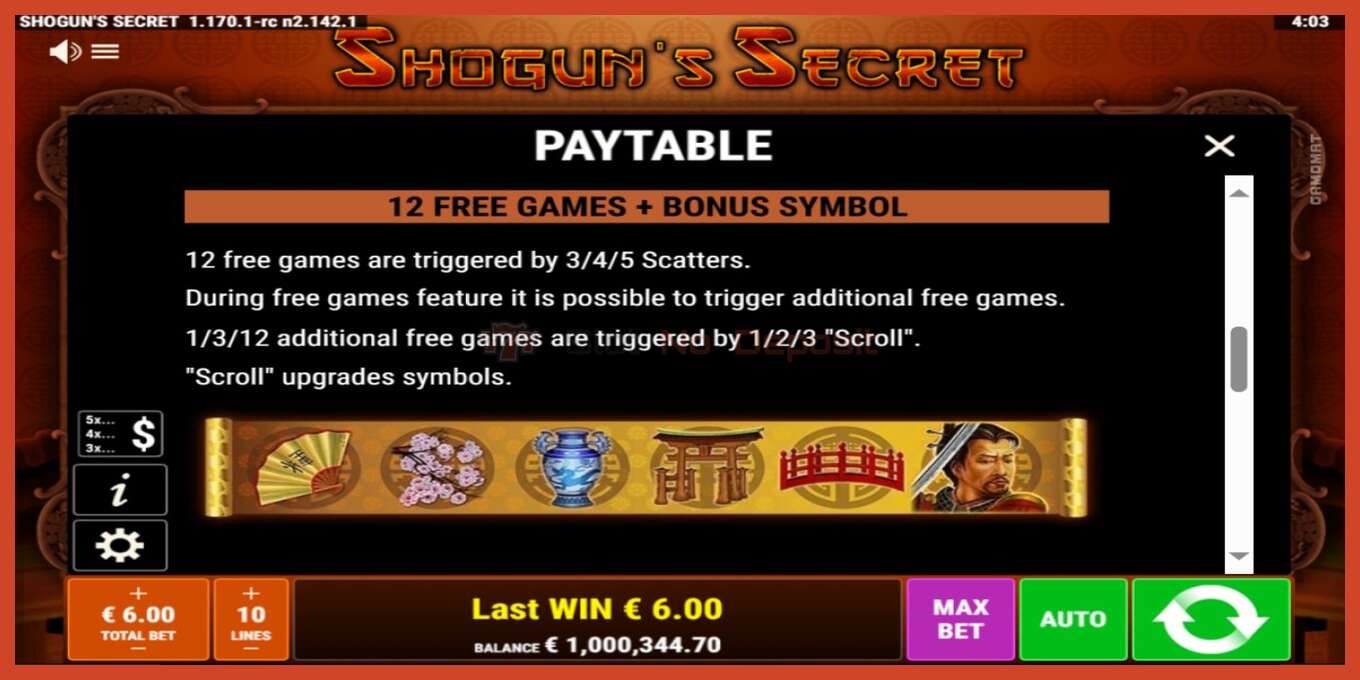 Slot screenshot: Shoguns Secret no deposit, number - 6