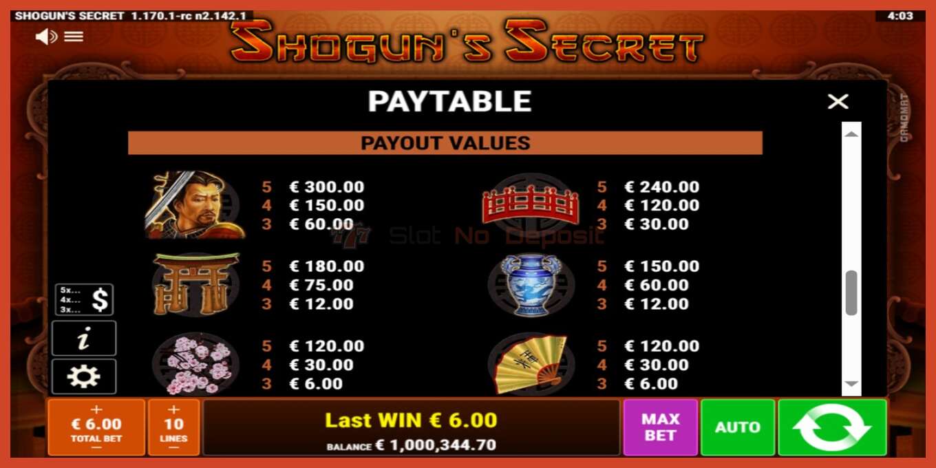 Slot screenshot: Shoguns Secret no deposit, number - 7