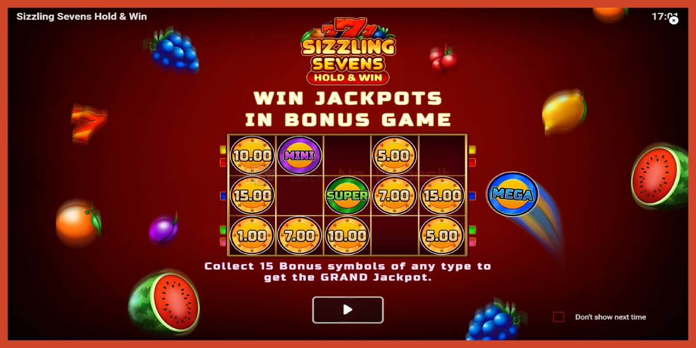 Pamja e ekranit të slotit: Sizzling Sevens Hold & Win pa depozitë, numri - 1