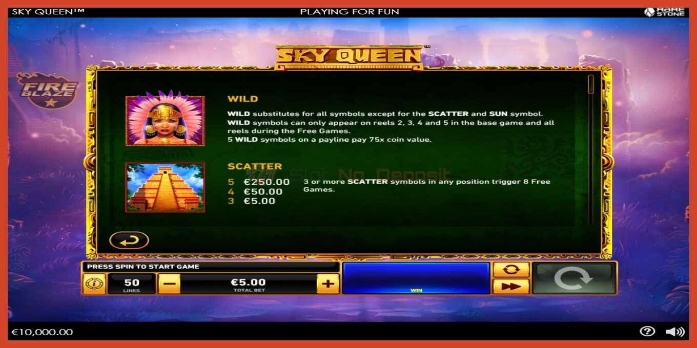 Slot screenshot: Sky Queen no deposit, number - 4