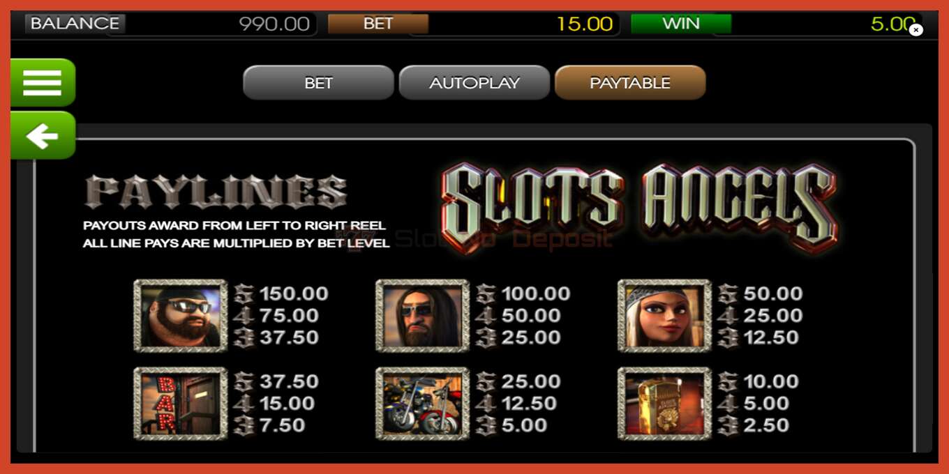 Στιγμιότυπο οθόνης υποδοχής: Slots Angels χωρίς κατάθεση, αριθμός - 5