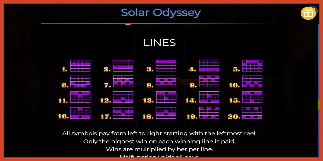 Slotin kuvakaappaus: Solar Odyssey ei talletusta, määrä - 7