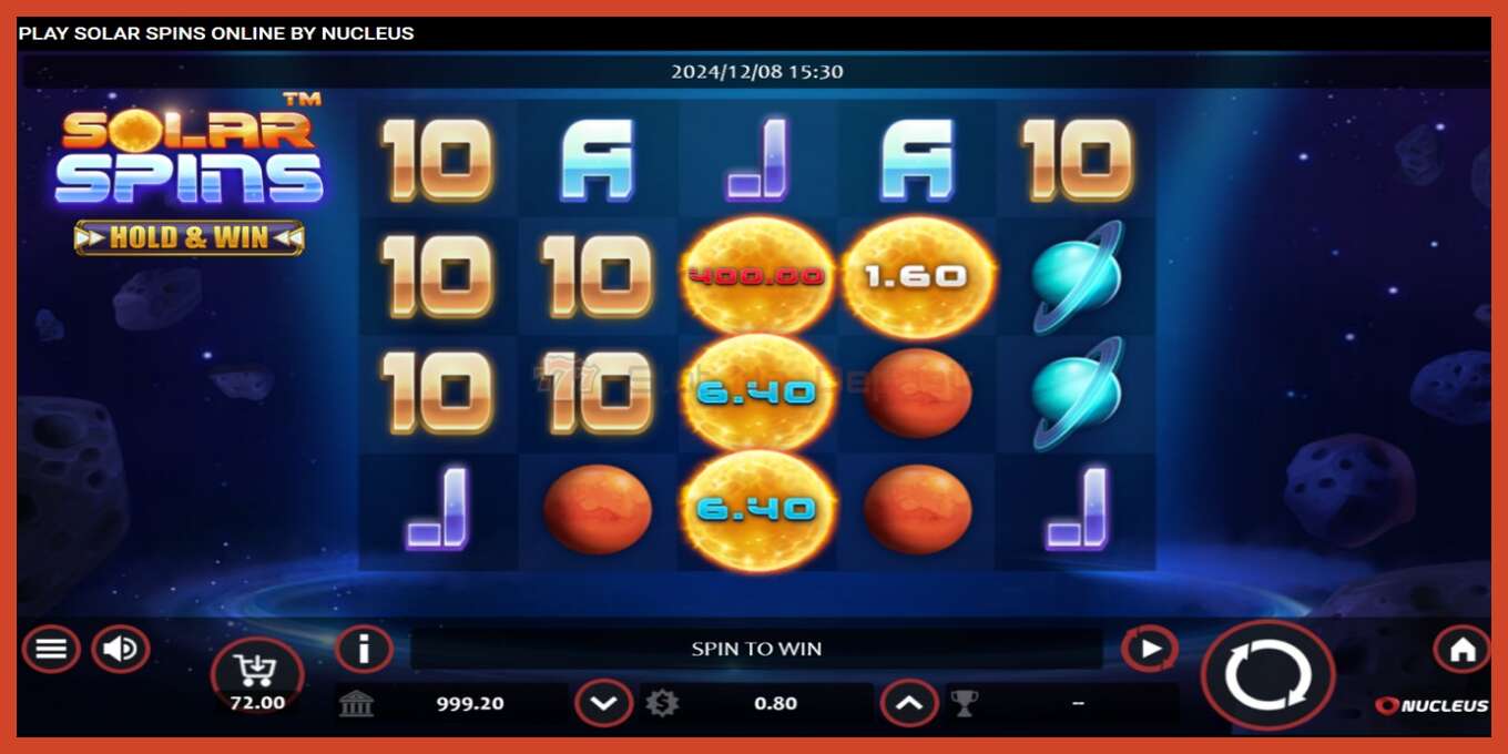 Captura de pantalla do slot: Solar Spins sen depósito, número - 1