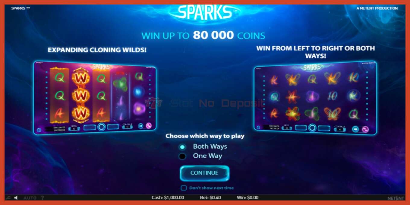 Slot screenshot: Sparks no deposit, number - 1