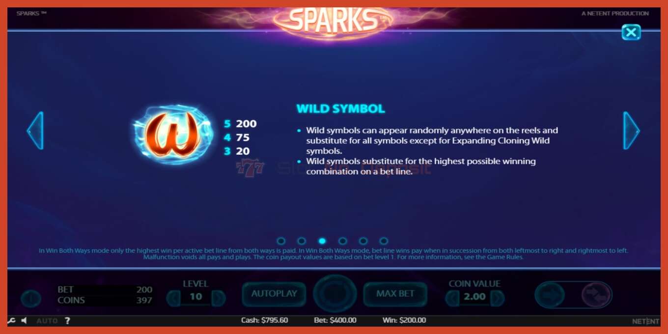 Slot screenshot: Sparks no deposit, number - 6