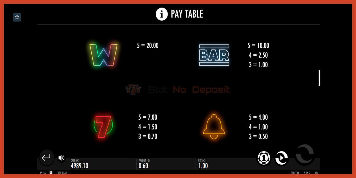 ภาพหน้าจอของสล็อต: Spectra ไม่มีเงินฝาก, ตัวเลข - 6