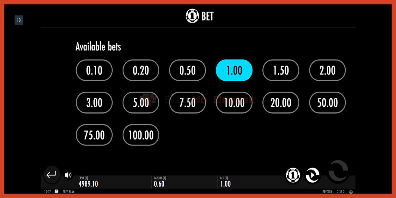 ภาพหน้าจอของสล็อต: Spectra ไม่มีเงินฝาก, ตัวเลข - 7