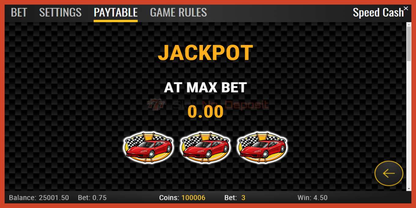 Slot screenshot: Speed Cash no deposit, number - 5