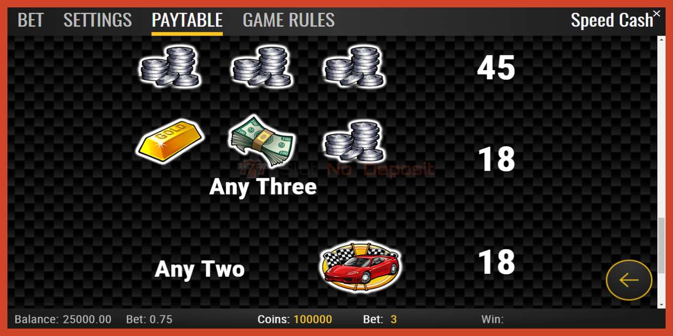 Slot screenshot: Speed Cash no deposit, number - 7