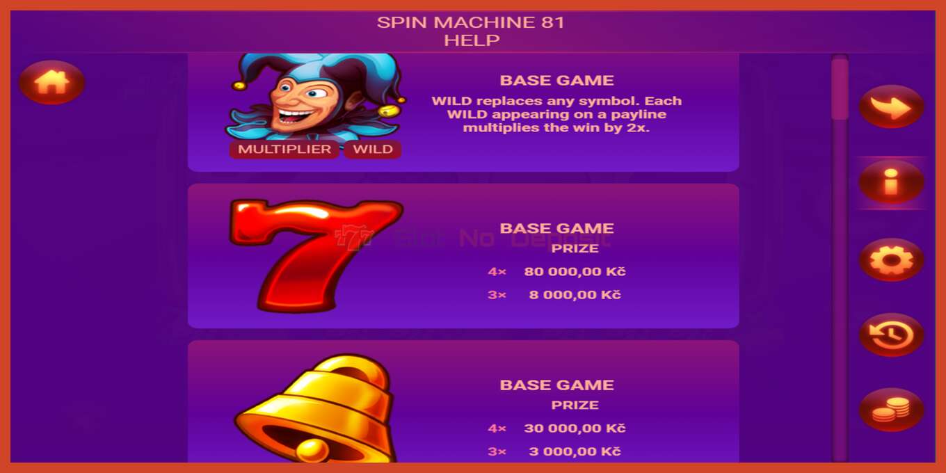 Slotin kuvakaappaus: Spin Machine 81 ei talletusta, määrä - 3