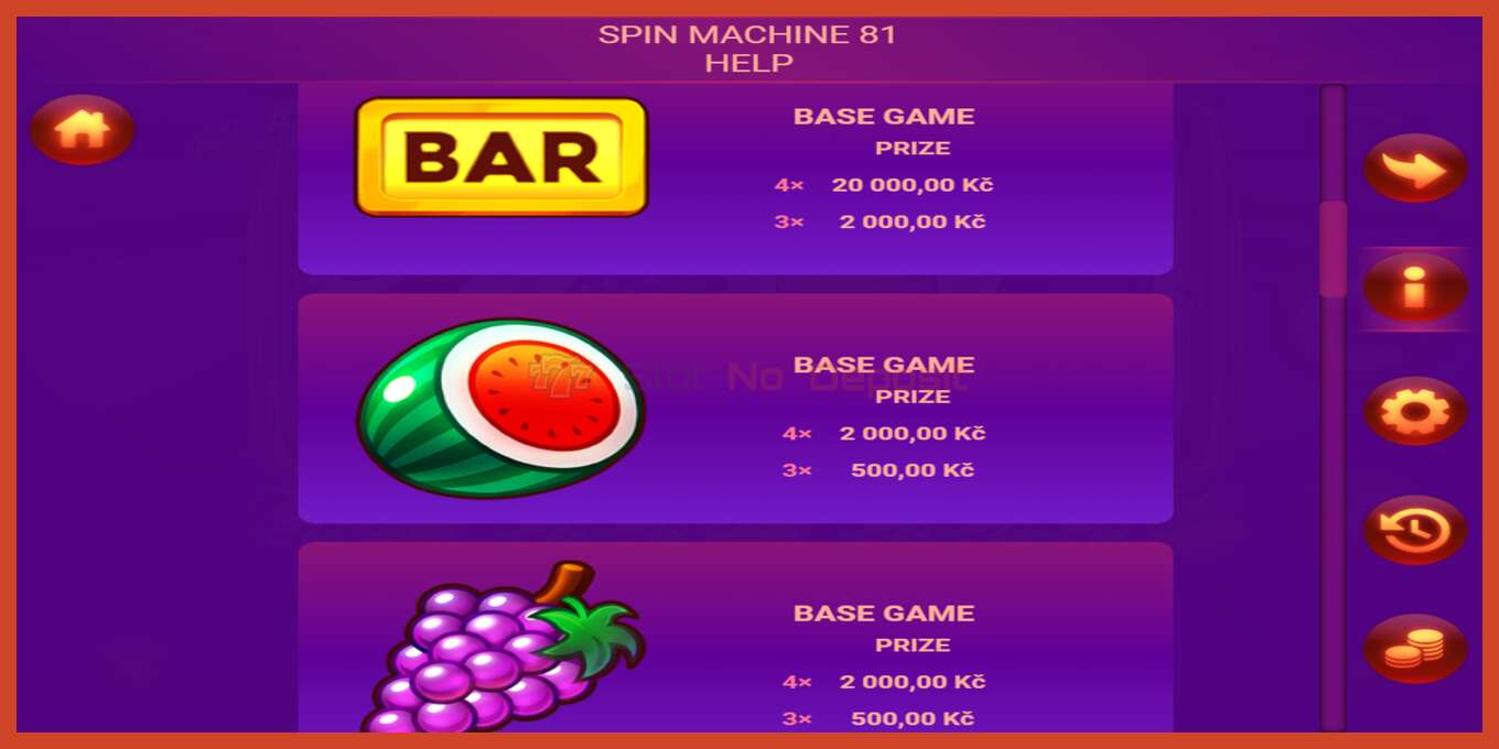 Slotin kuvakaappaus: Spin Machine 81 ei talletusta, määrä - 4