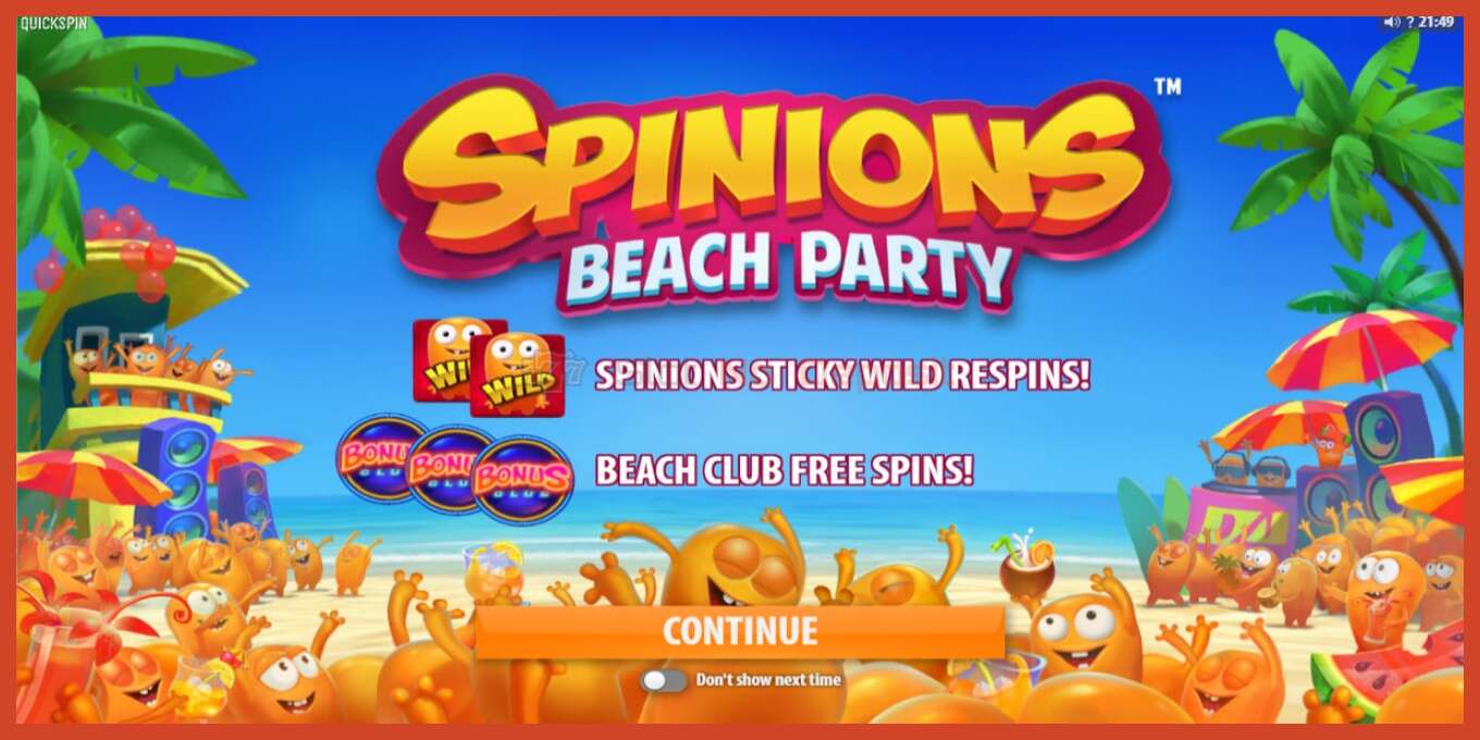 Slot screenshot: Spinions Beach Party no deposit, number - 1