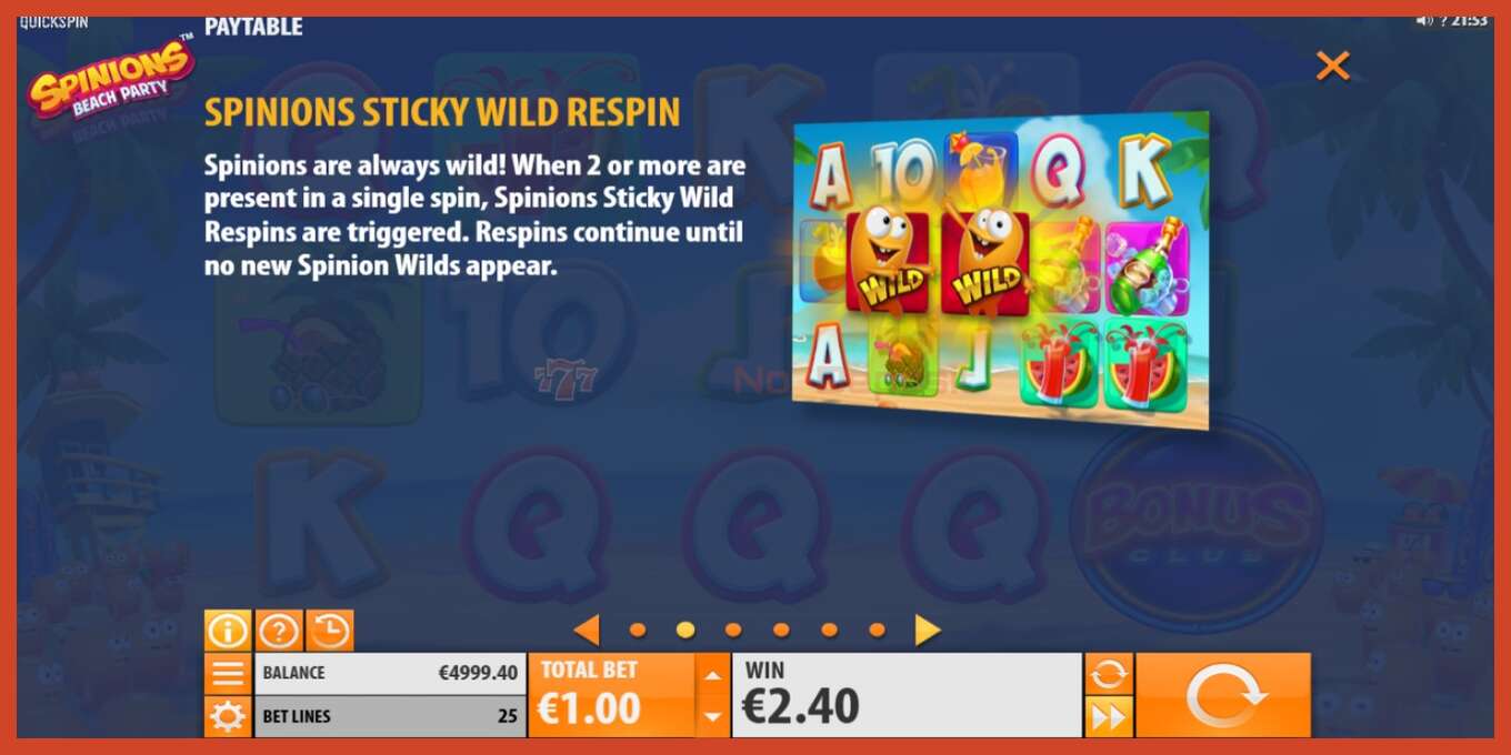 Slot screenshot: Spinions Beach Party no deposit, number - 5