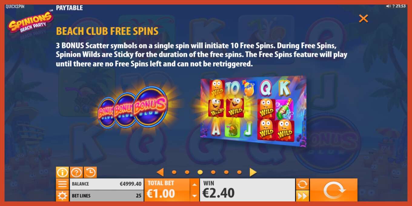 Slot screenshot: Spinions Beach Party no deposit, number - 6