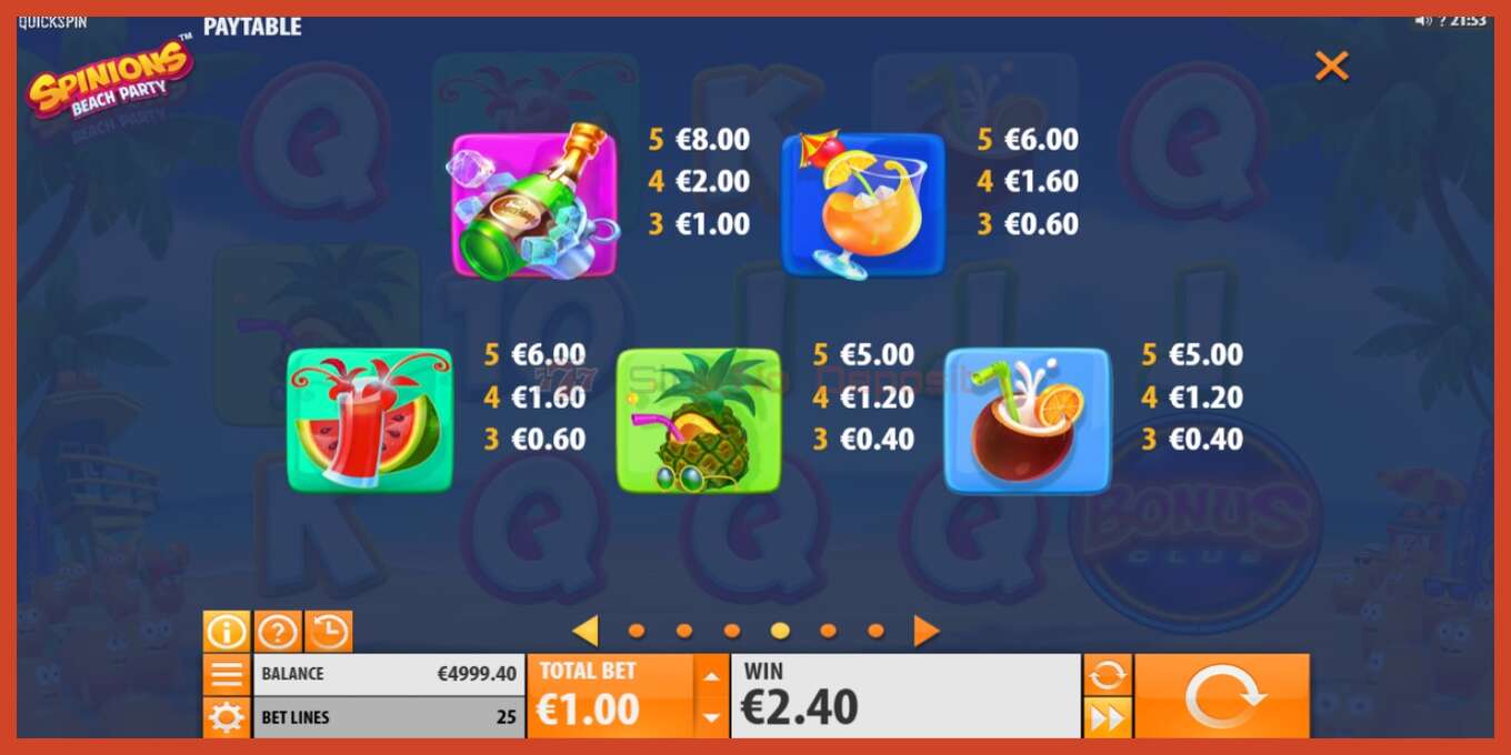 Slot screenshot: Spinions Beach Party no deposit, number - 7