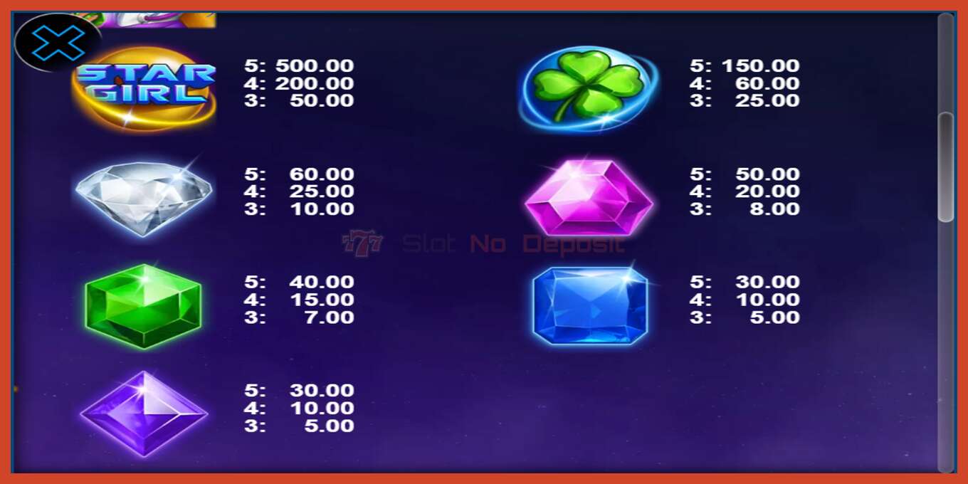 Slot screenshot: Star Girl no deposit, number - 1