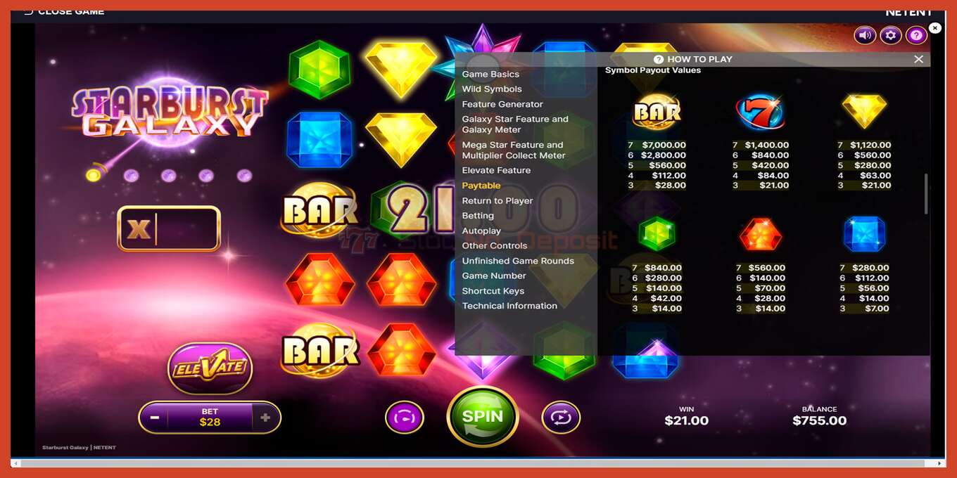 Slot screenshot: Starburst Galaxy no deposit, number - 6