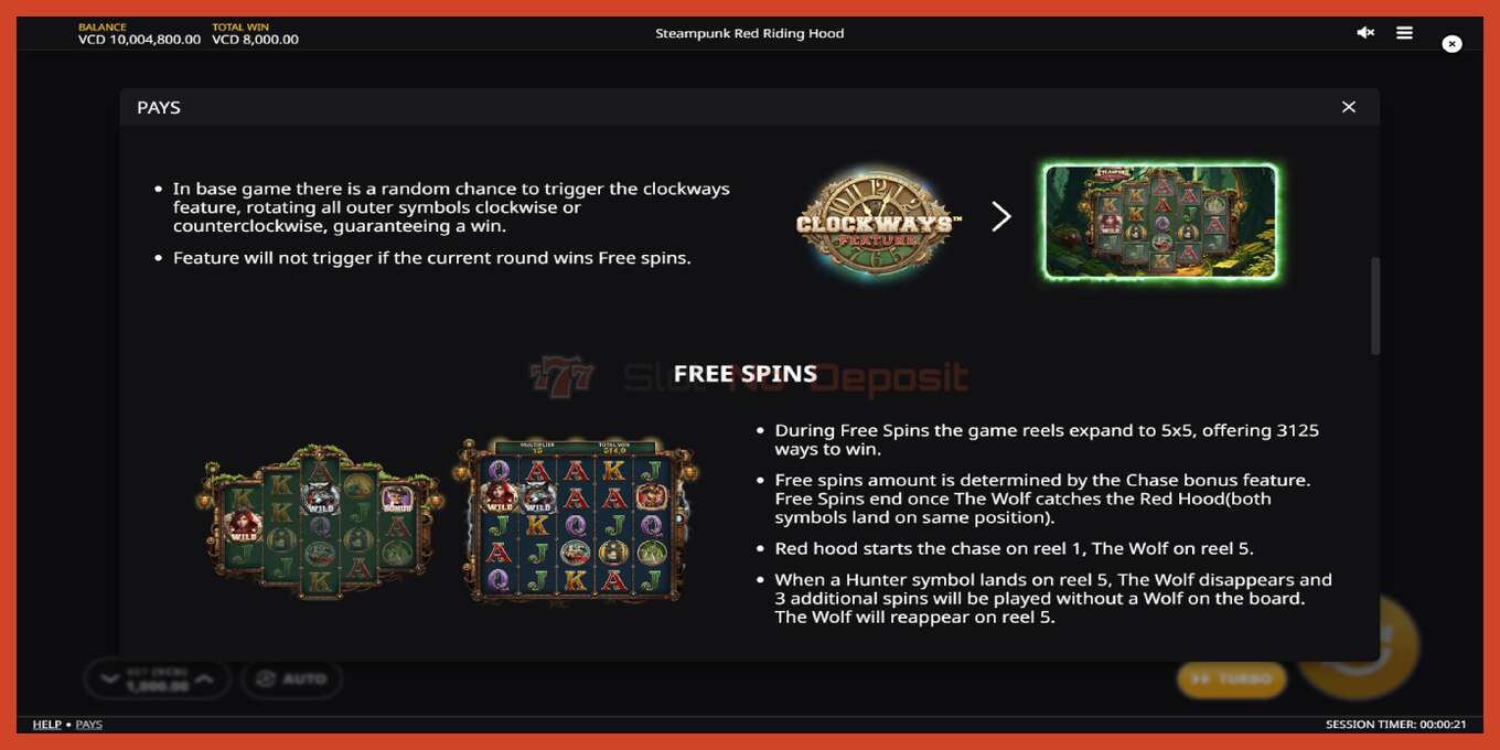 Slot screenshot: Steampunk Red Riding Hood no deposit, number - 5