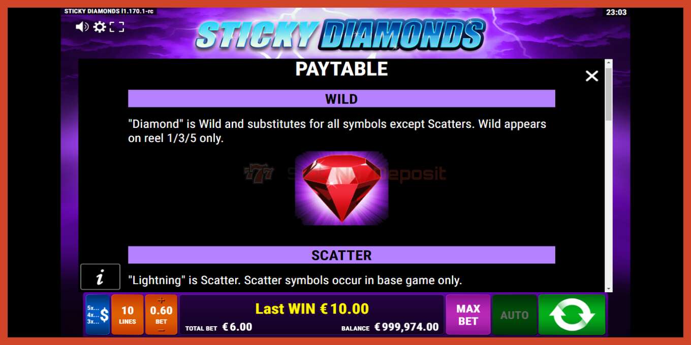 Slot screenshot: Sticky Diamonds no deposit, number - 5