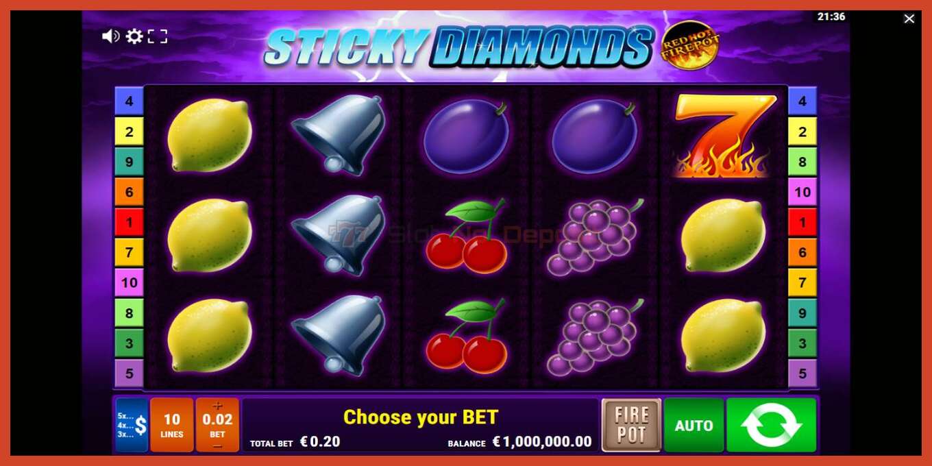 Slot screenshot: Sticky Diamonds Red Hot Firepot no deposit, number - 1