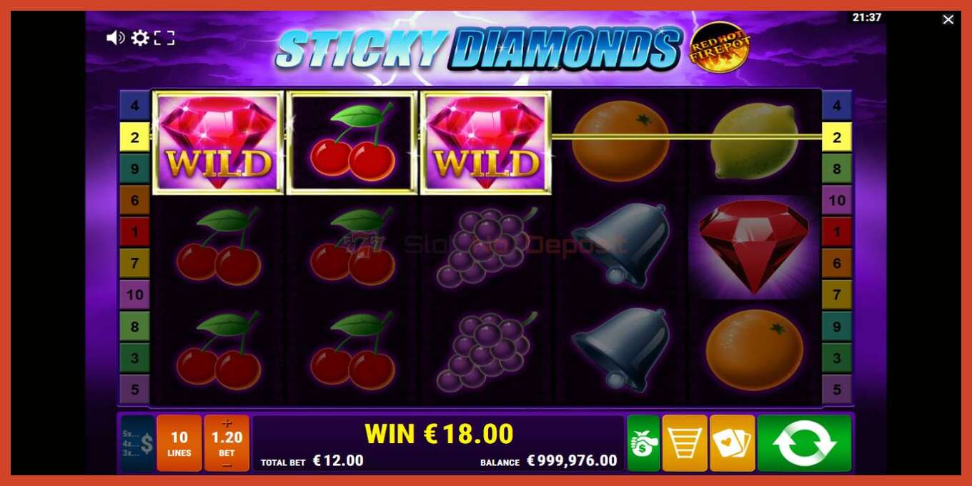 Slot screenshot: Sticky Diamonds Red Hot Firepot no deposit, number - 2