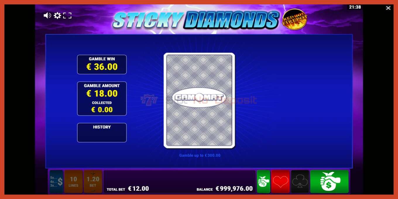 Slot screenshot: Sticky Diamonds Red Hot Firepot no deposit, number - 3