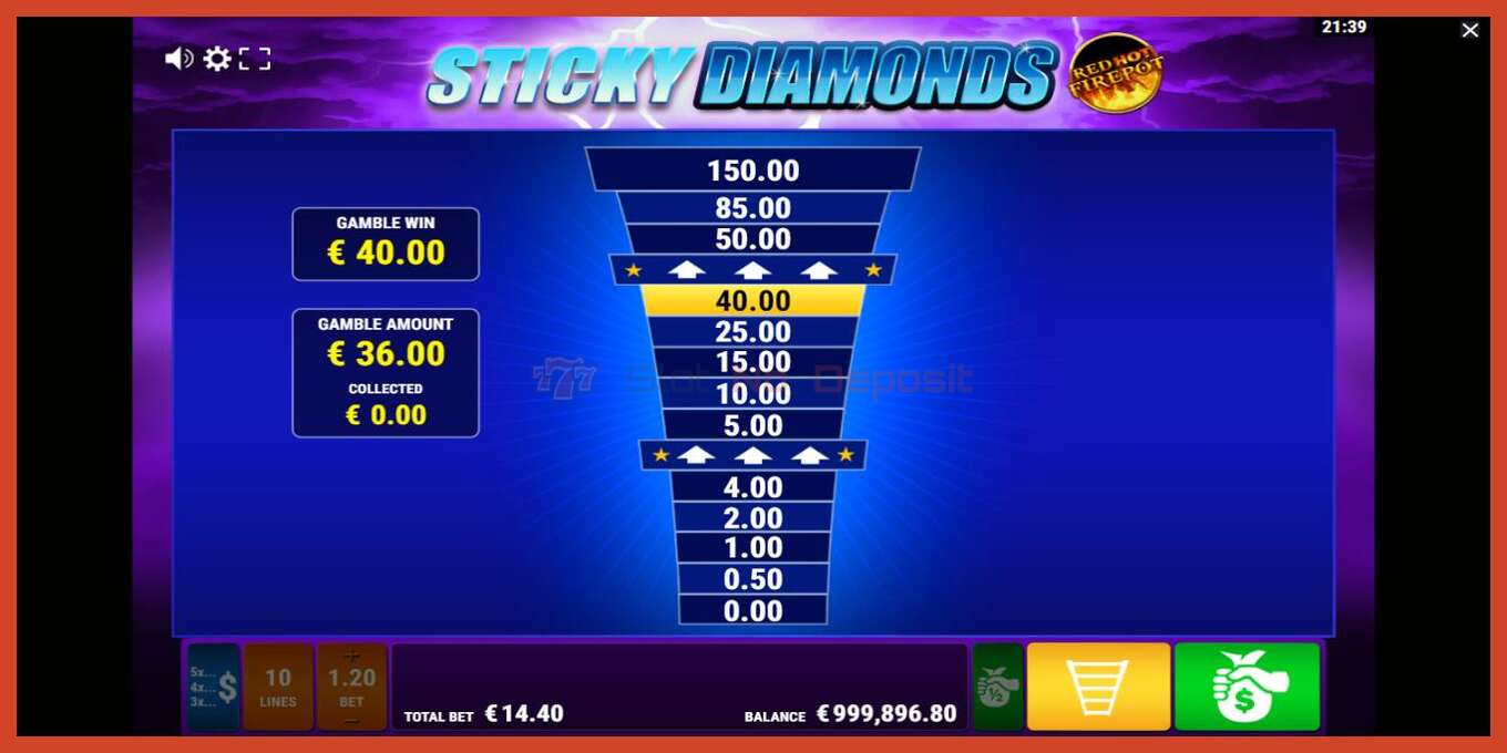 Slot screenshot: Sticky Diamonds Red Hot Firepot no deposit, number - 5