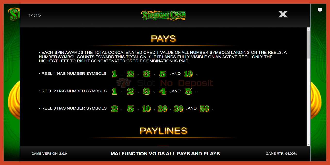 Slot screenshot: Straight Cash bez depozita, broj - 5