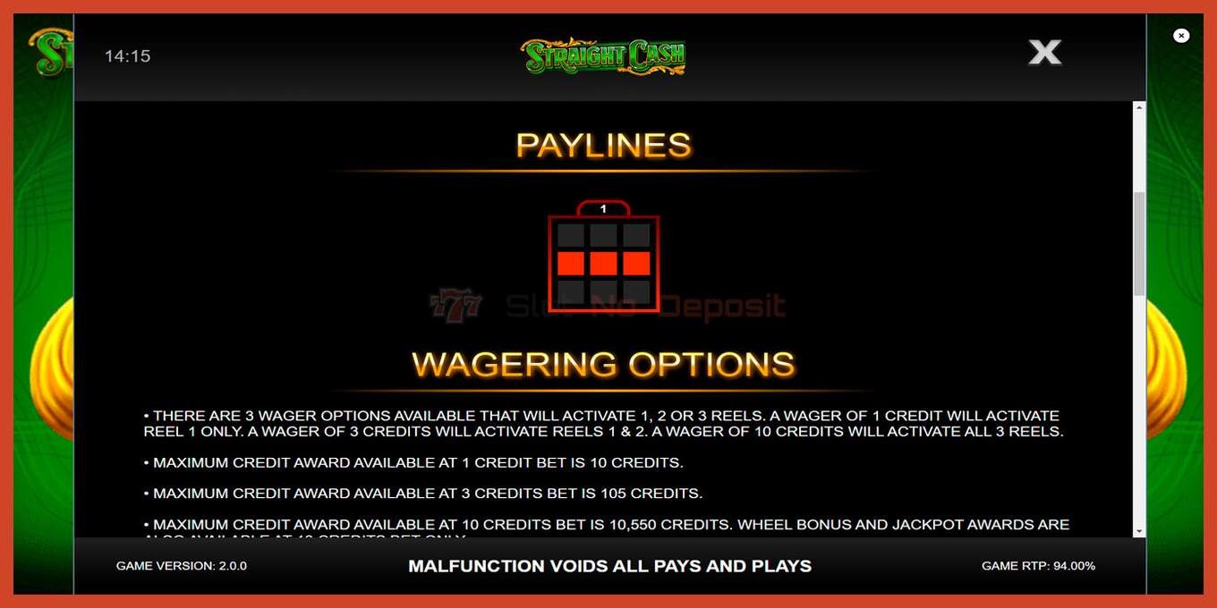 Slot screenshot: Straight Cash bez depozita, broj - 6