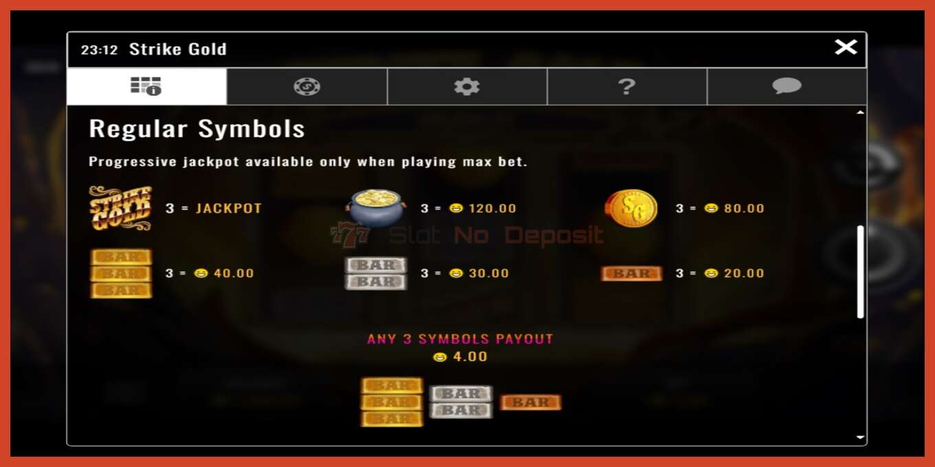 Slot screenshot: Strike Gold no deposit, number - 4