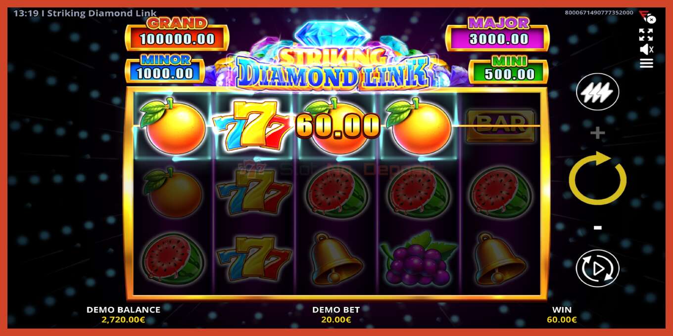 Slot skærmbillede: Striking Diamond Link intet depositum, antal - 3