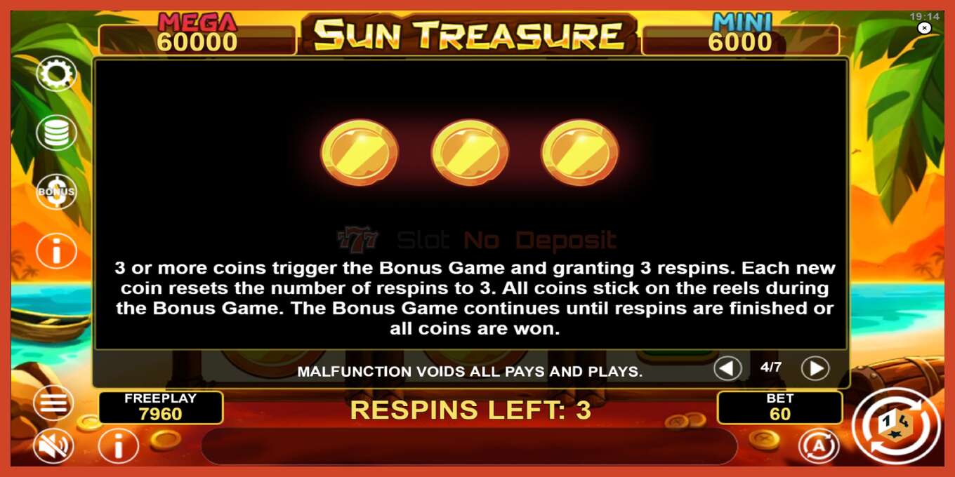 Tangkapan skrin slot: Sun Treasure Hold & Win tiada deposit, nombor - 7