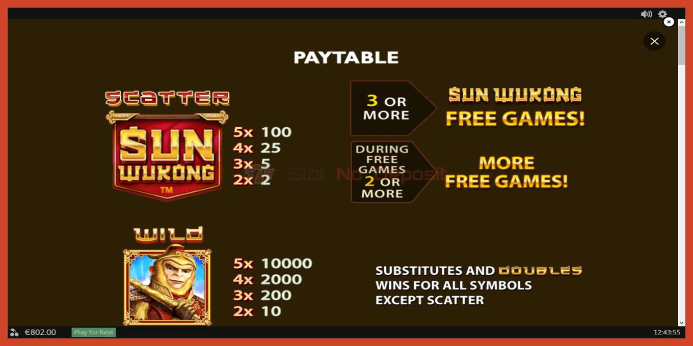 Slot screenshot: Sun Wukong no deposit, number - 5