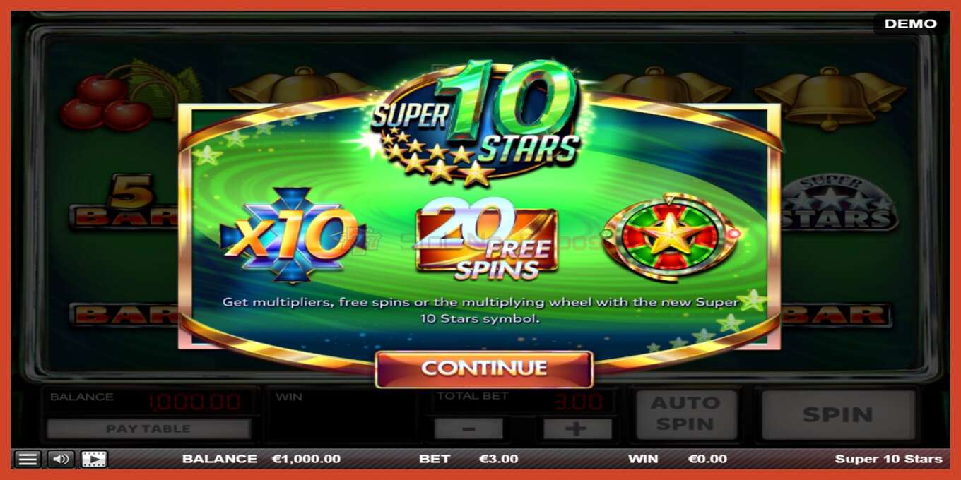 Slot screenshot: Super 10 Stars no deposit, number - 1