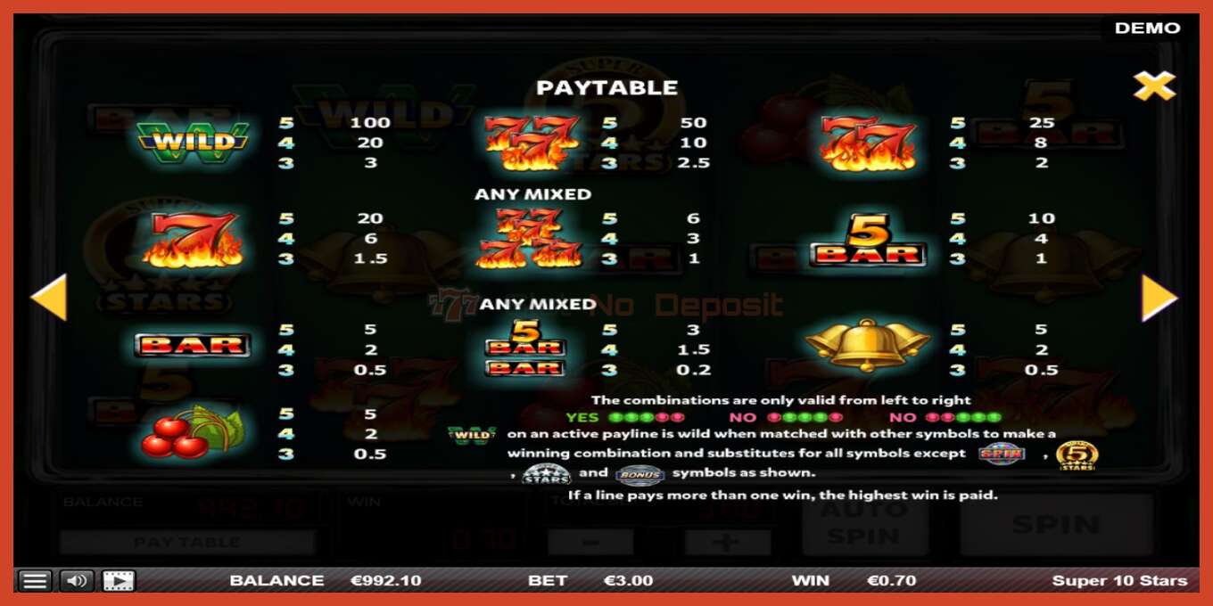 Slot screenshot: Super 10 Stars no deposit, number - 4