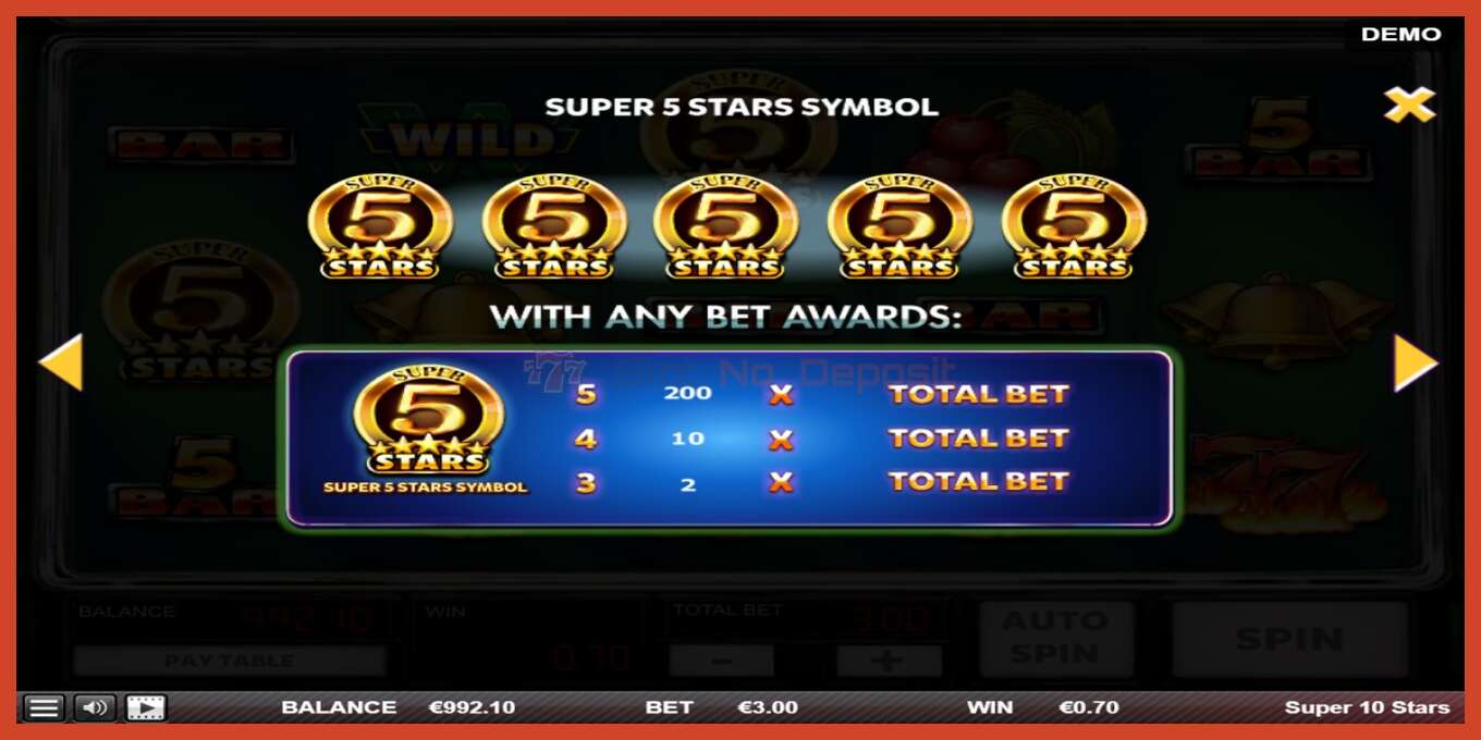 Slot screenshot: Super 10 Stars no deposit, number - 6