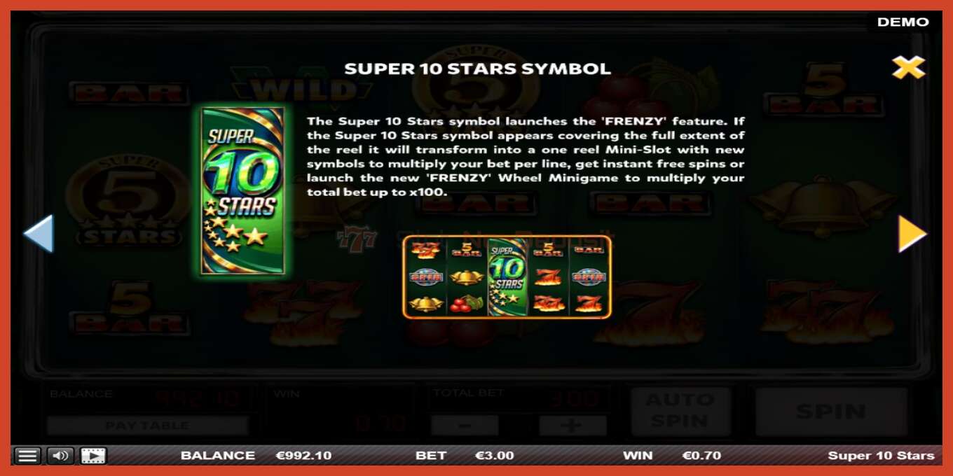 Slot screenshot: Super 10 Stars no deposit, number - 7