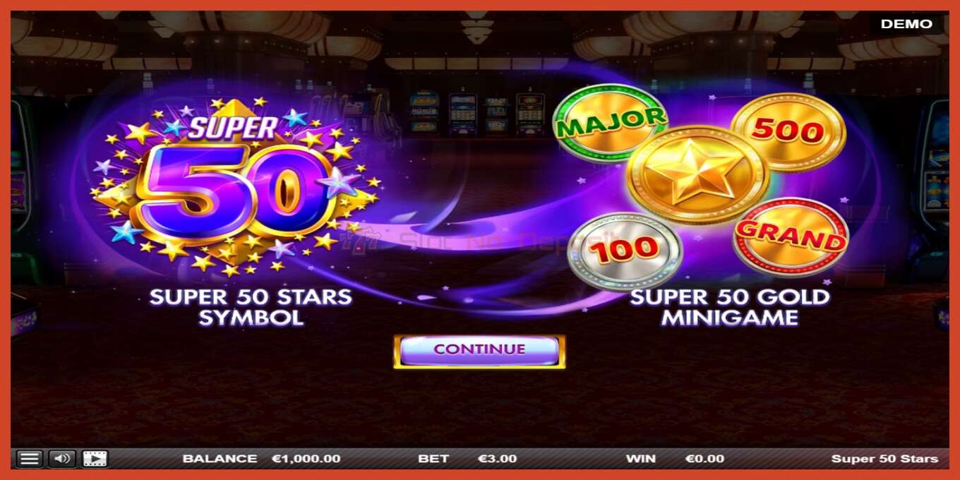 Slot skærmbillede: Super 50 Stars intet depositum, antal - 1