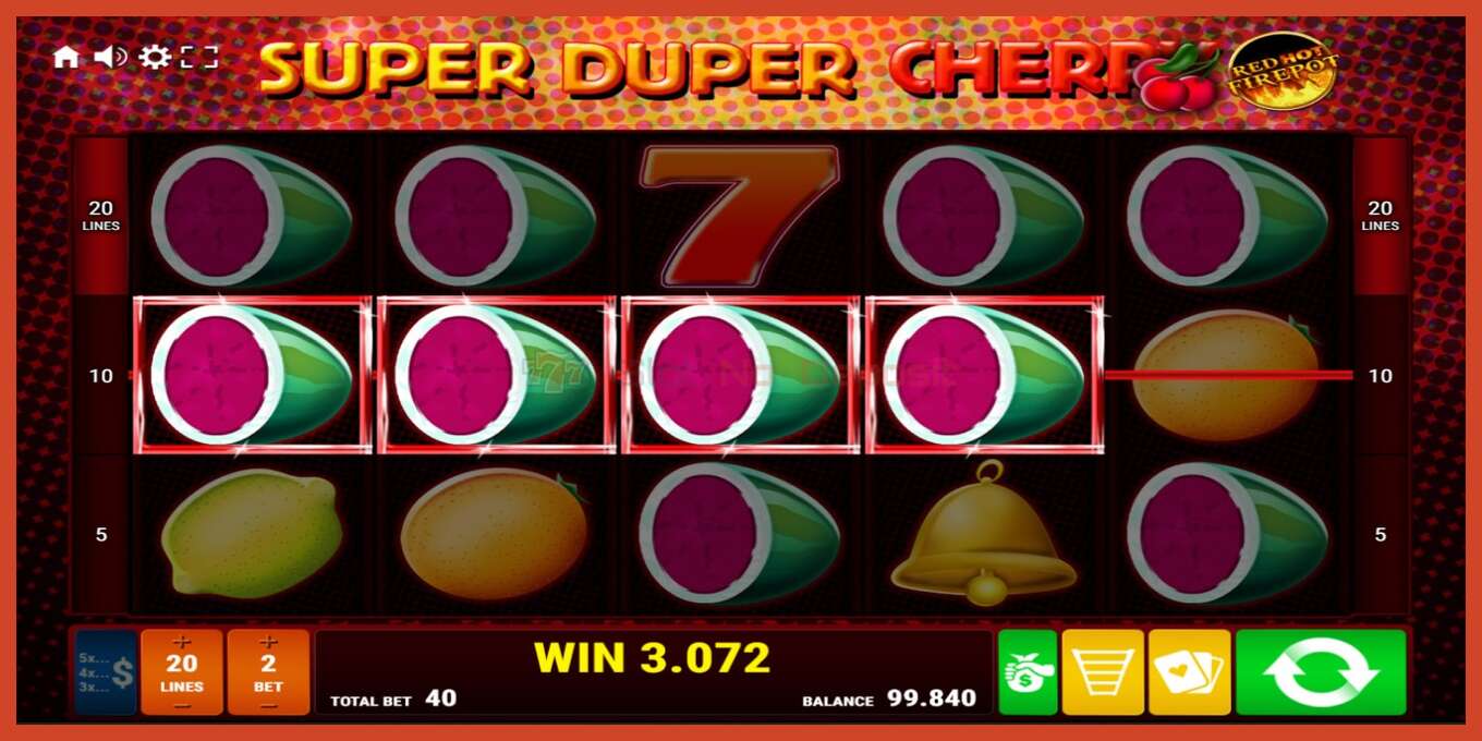 Slot screenshot: Super Duper Cherry Red Hot Firepot no deposit, number - 2