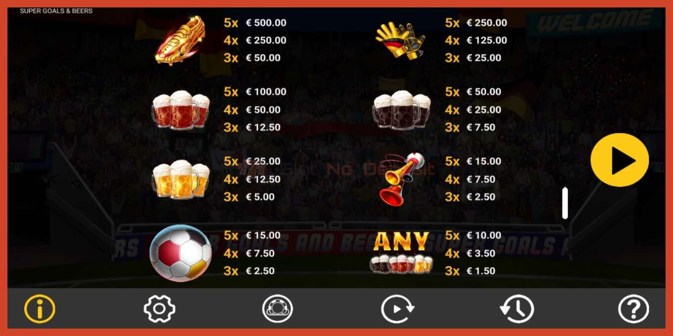 Slot ekran görüntüsü: Super Goals & Beers depozit yoxdur, nömrə - 6