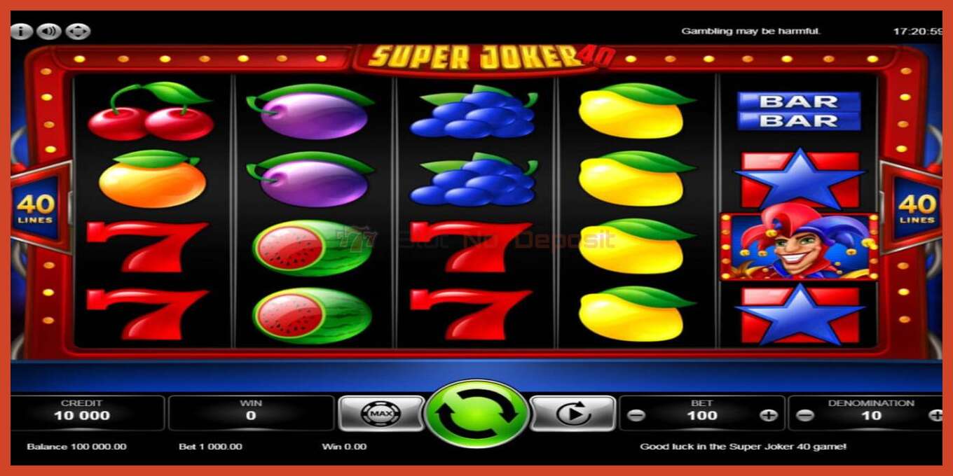 Slot screenshot: Super Joker 40 no deposit, number - 1