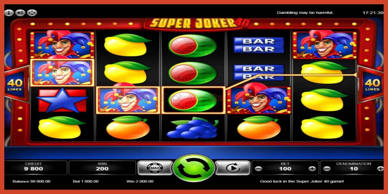 Slot screenshot: Super Joker 40 no deposit, number - 2