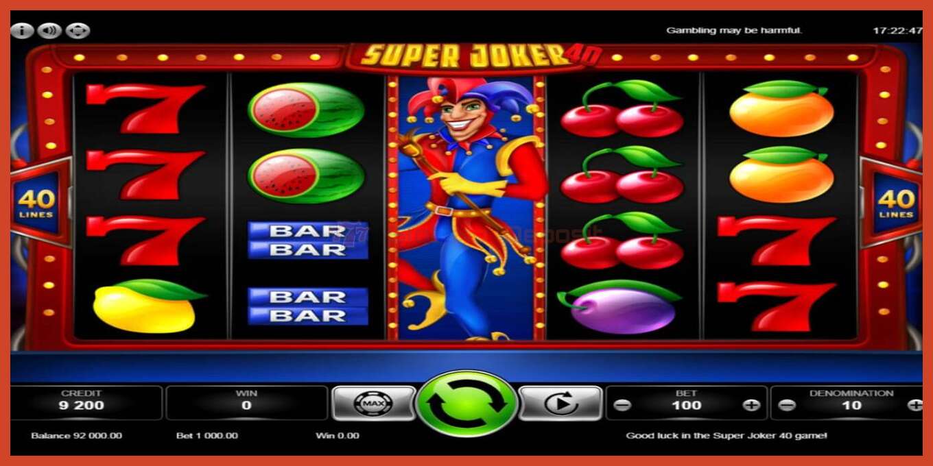 Slot screenshot: Super Joker 40 no deposit, number - 4