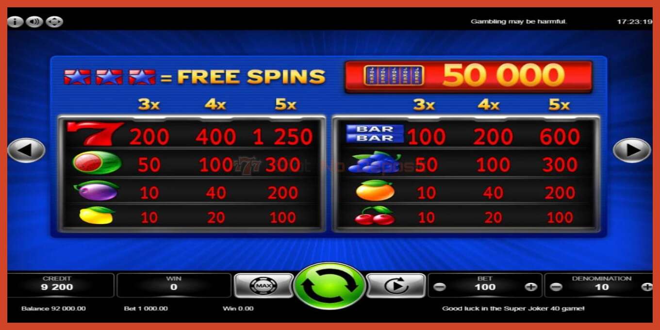 Slot screenshot: Super Joker 40 no deposit, number - 6